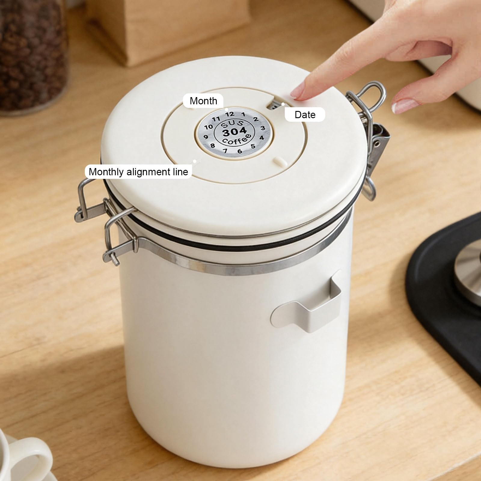 Kirecoo stylish stainless steel canister on a modern kitchen counter