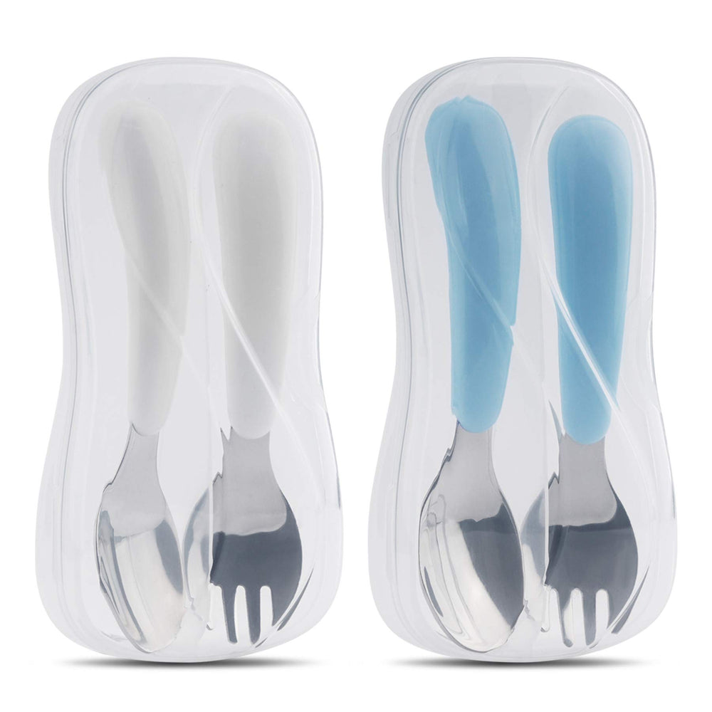 Kirecoo toddler utensils set front view showing sturdy stainless steel for self feeding