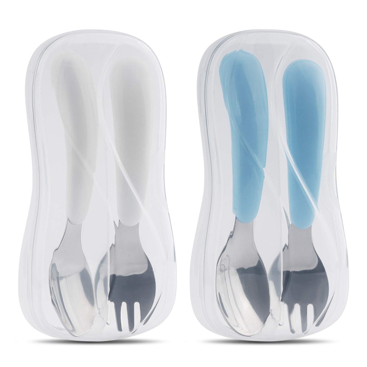 Kirecoo toddler utensils set front view showing sturdy stainless steel for self feeding