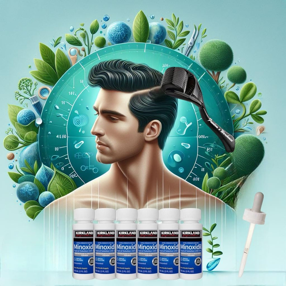 Kirkland Minoxidil 0.25mm microneedle roller enhances absorption