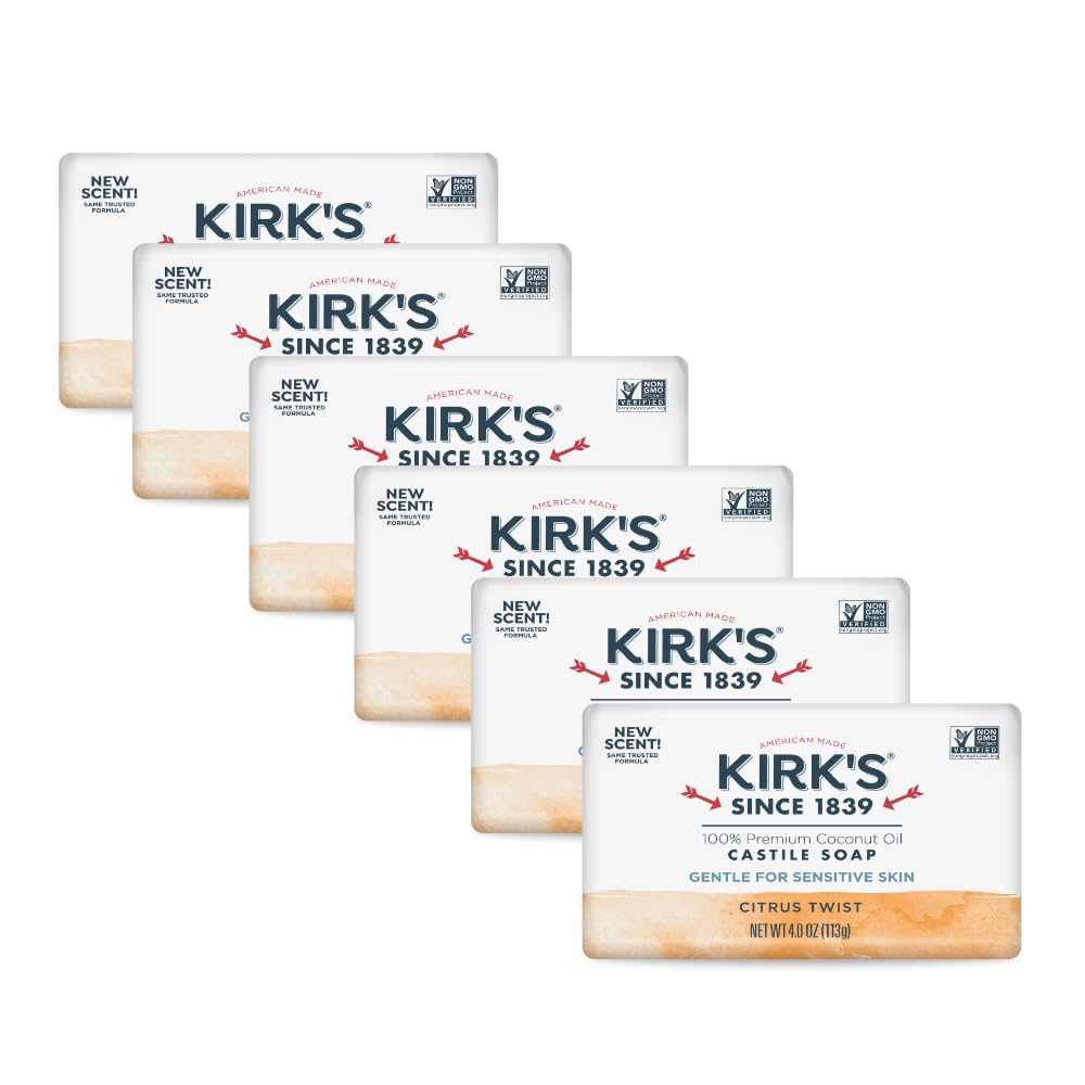 Kirks Castile Citrus Twist bar soap—daily family cleansing with a 4 oz pack.