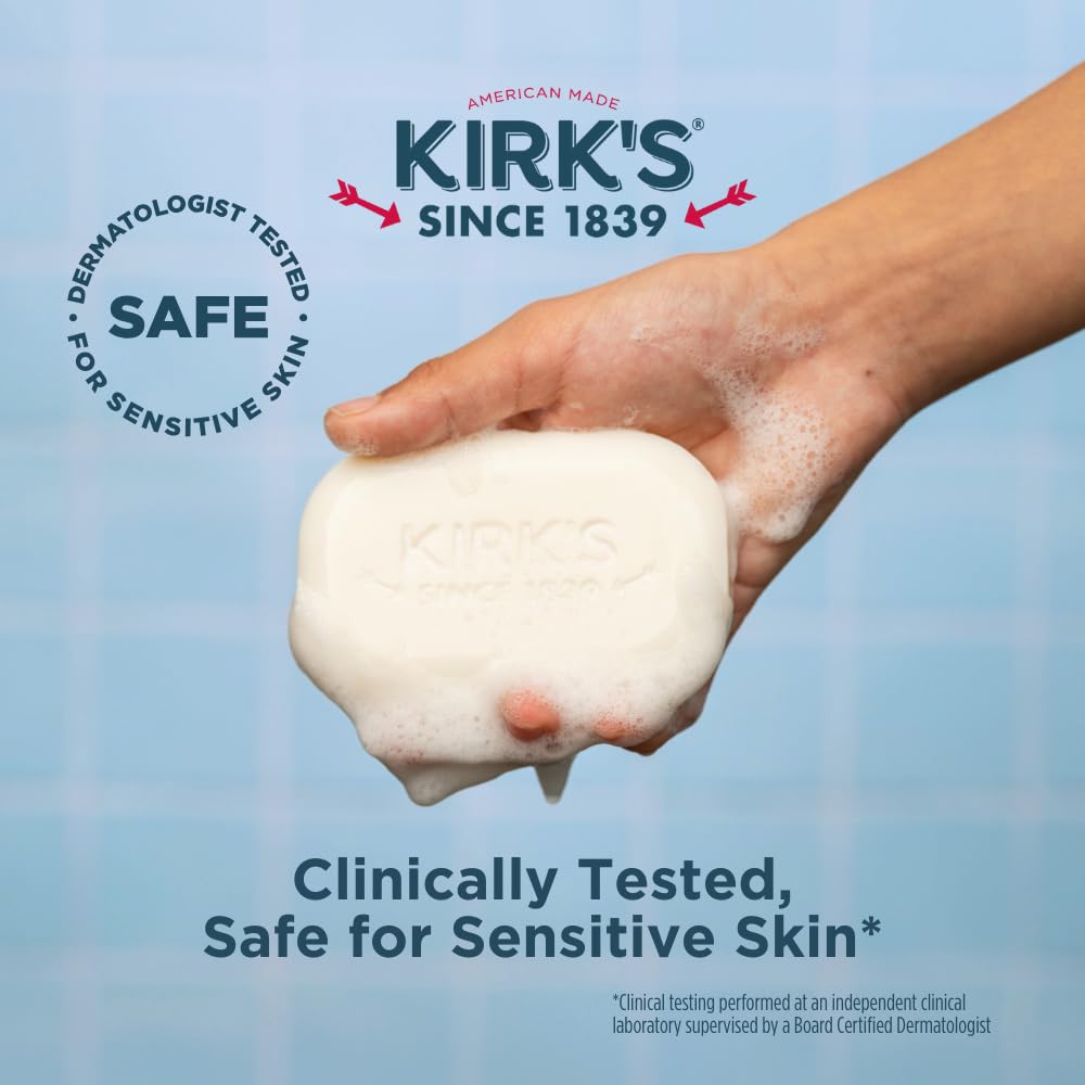 Kirks Castile bar soap—family-friendly bathroom use for all ages.