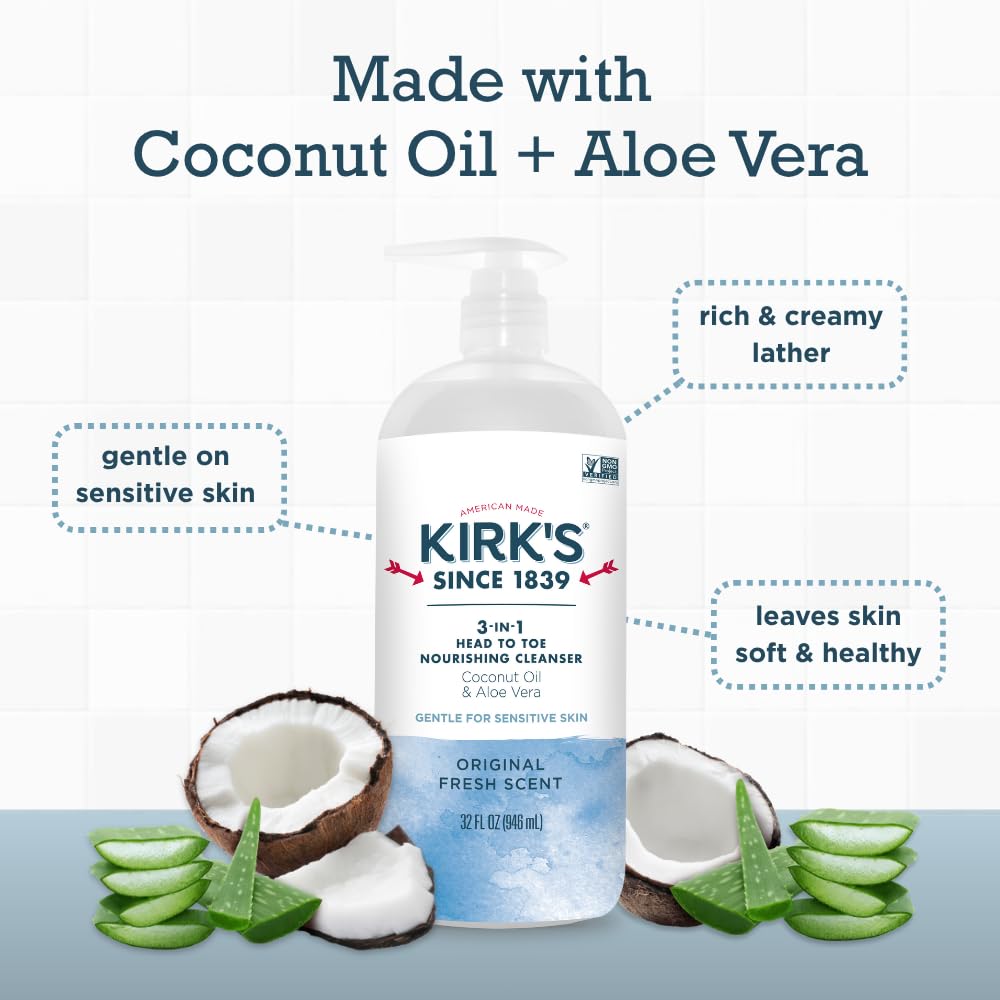 Coconut oil and aloe vera blend for a creamy, soothing lather.