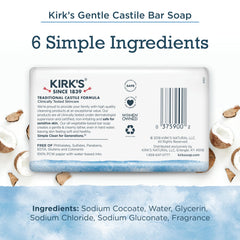 Kirk's Coco Castile Soap bars close-up showing coconut-based formula.