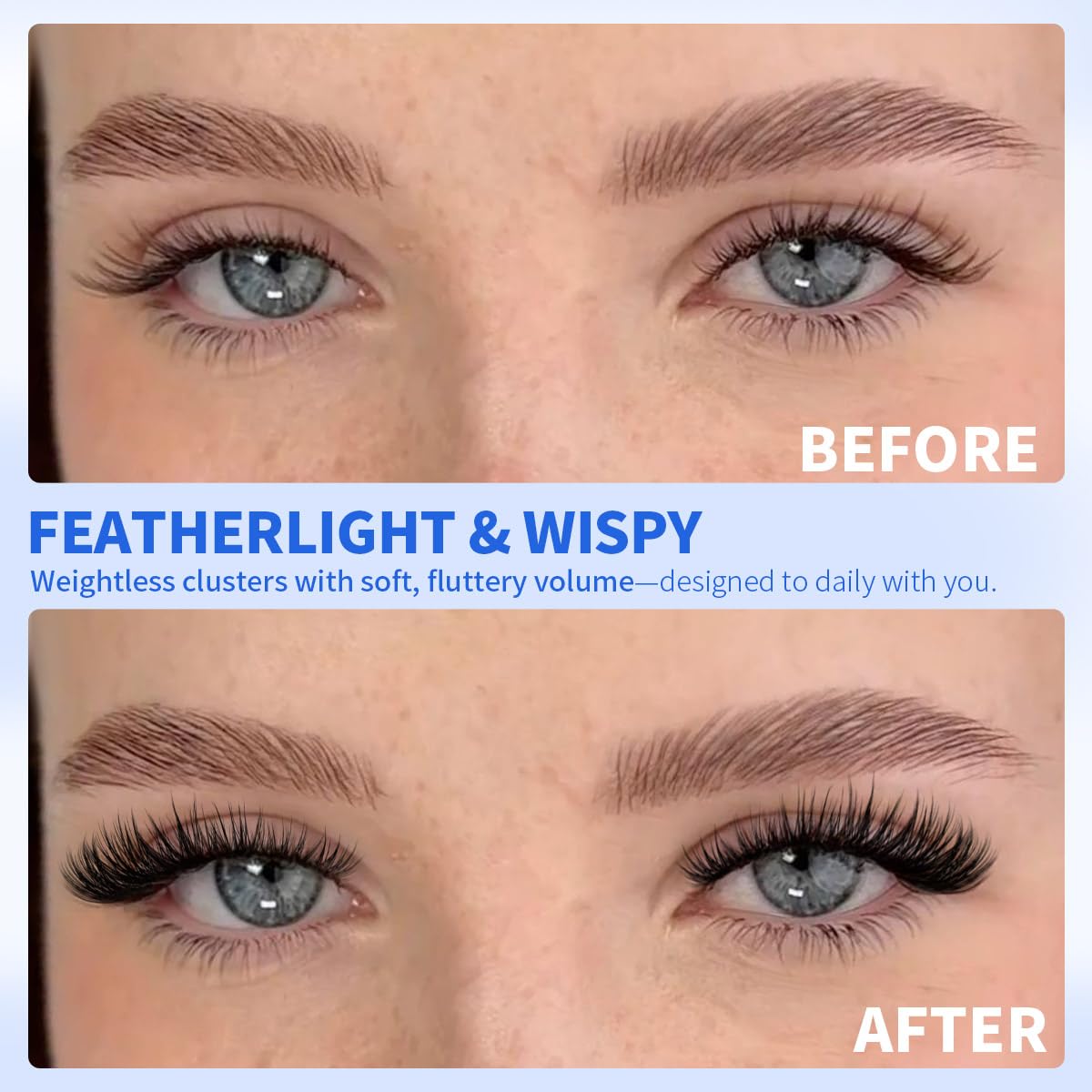 Kiromiro Lash Clusters delicate fibers in wispy design for subtle enhancement.