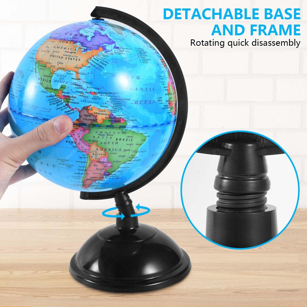 KISEER world globe shows continents and oceans for quick reference.