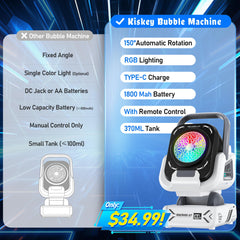 Kiskey Bubble Machine 360° tilt for dynamic bubble displays.