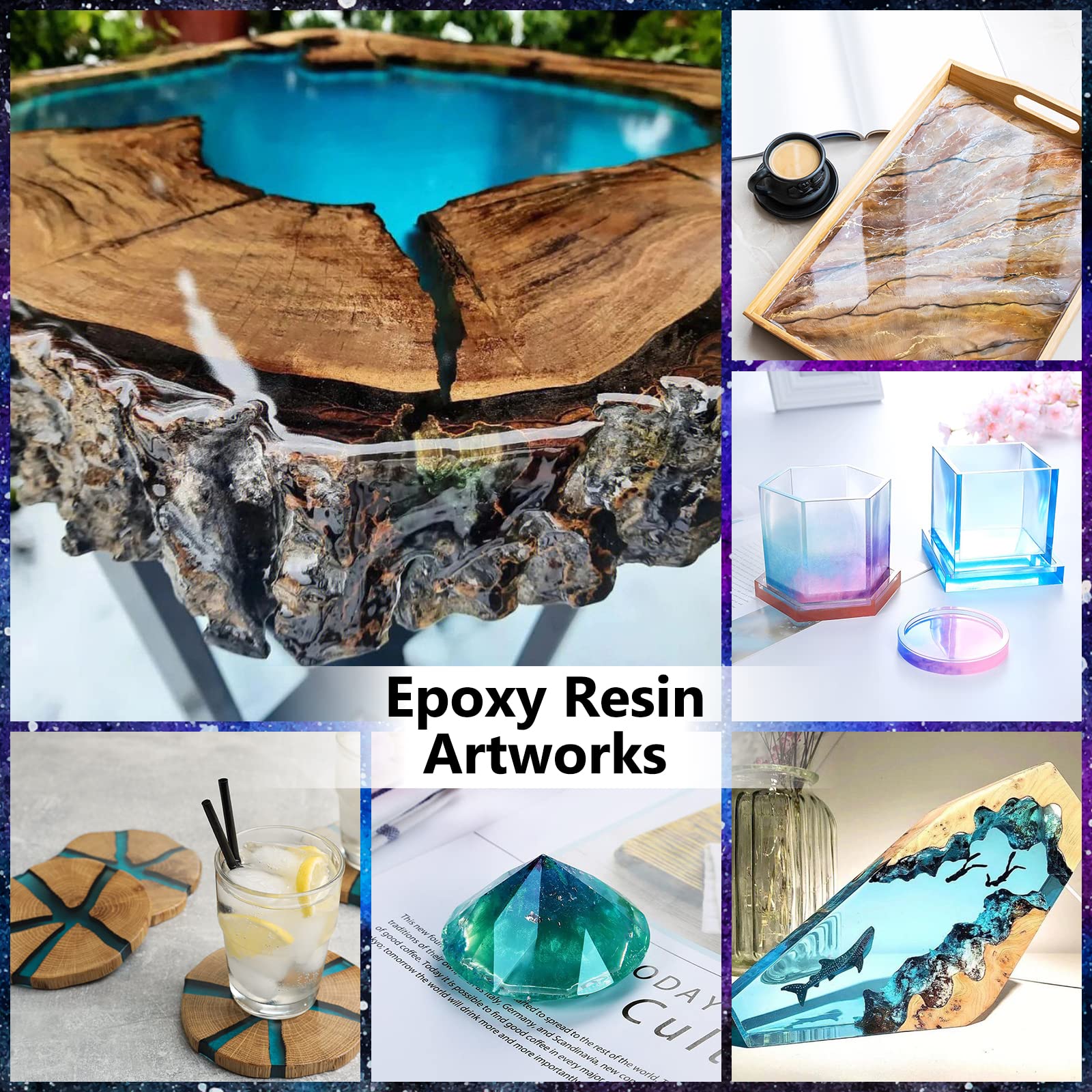 KISREL epoxy resin projects for coasters, jewelry, and wood crafts.