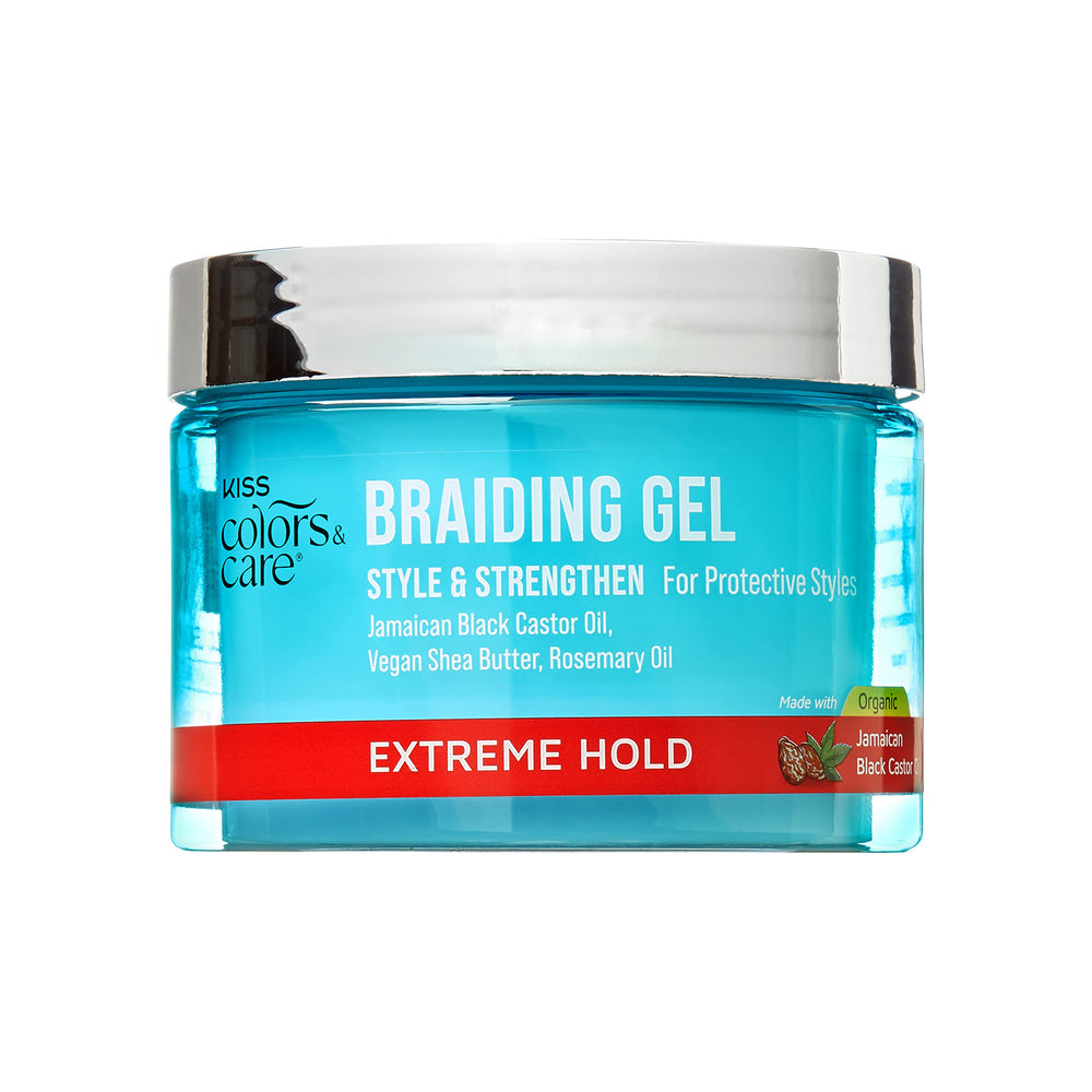 KISS Colors & Care Extreme Hold Braid Gel jar for secure, long-lasting braids.