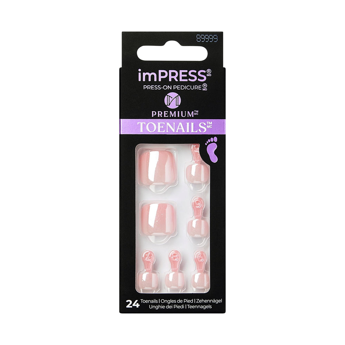KISS imPRESS glossy pink square nails close-up for long-lasting pedicure