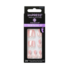 KISS imPRESS glossy pink square nails close-up for long-lasting pedicure