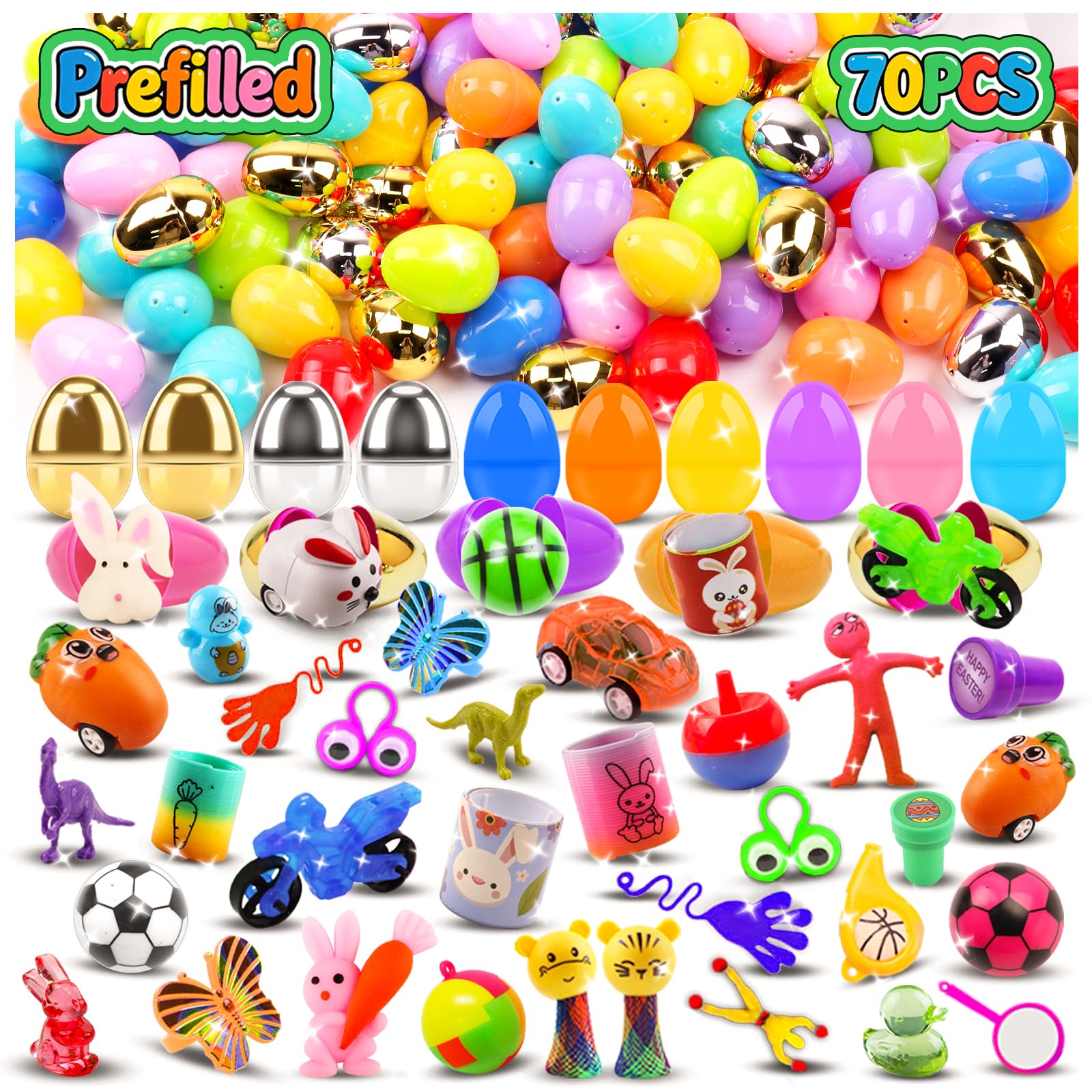 Kiss Monkey 70-pcs prefilled Easter eggs with toys inside spark excitement during egg hunts.