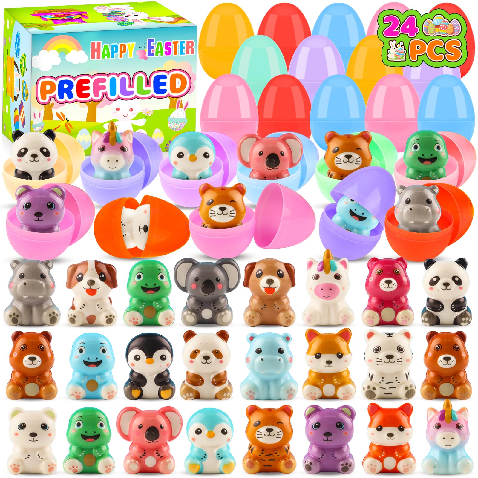 KissFuture 24-pack Easter eggs with animal squishies for fun hunts