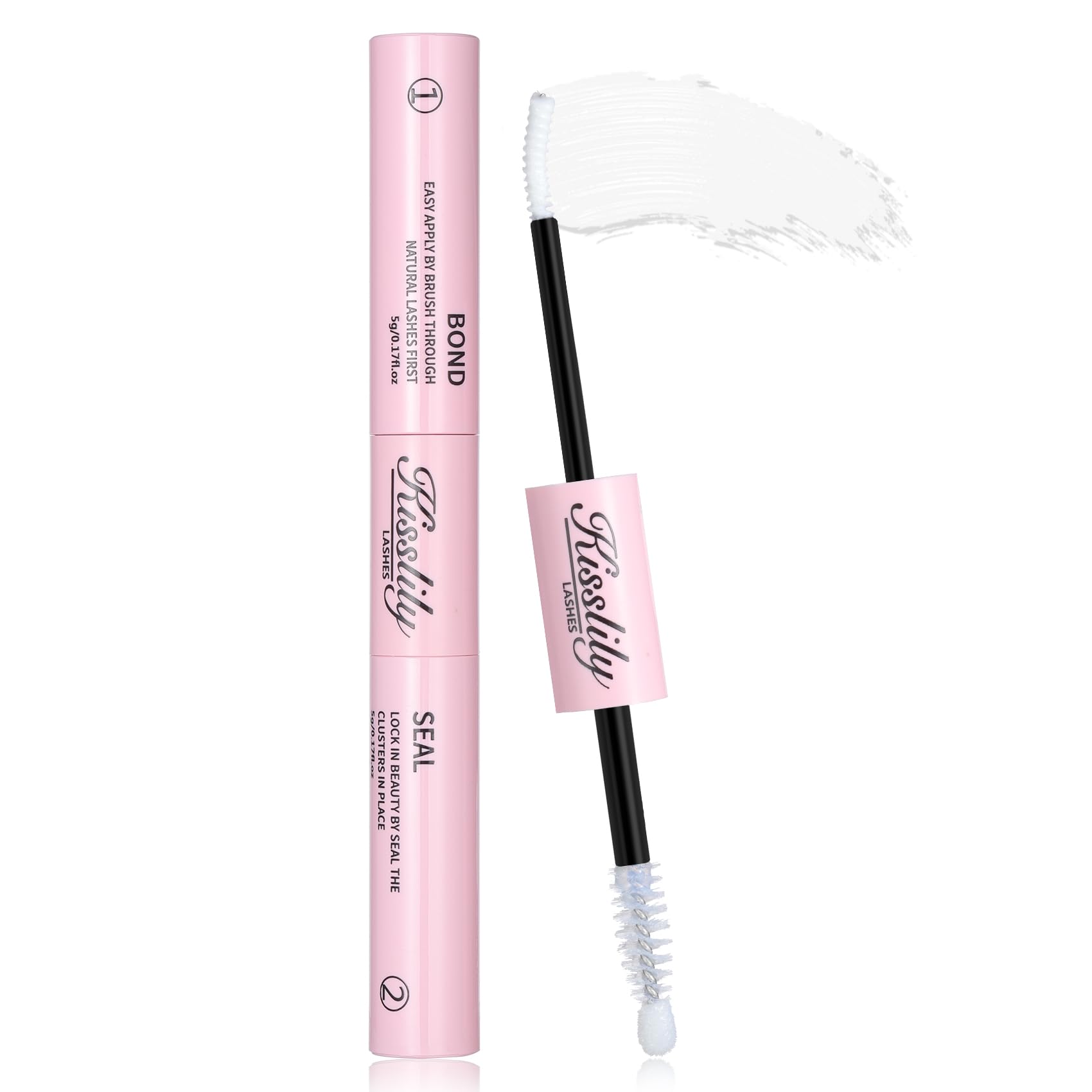 Kisslily Lash Cluster Glue bottle close-up showing waterproof formula for all-day wear.