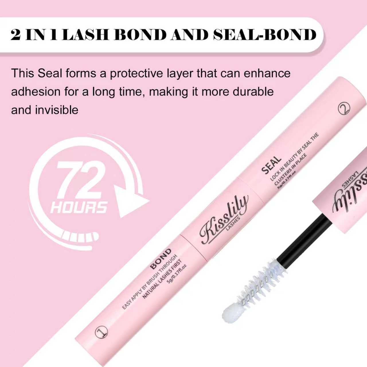 Kisslily Lash Cluster Glue seal bottle with 360-degree brush for even coverage.