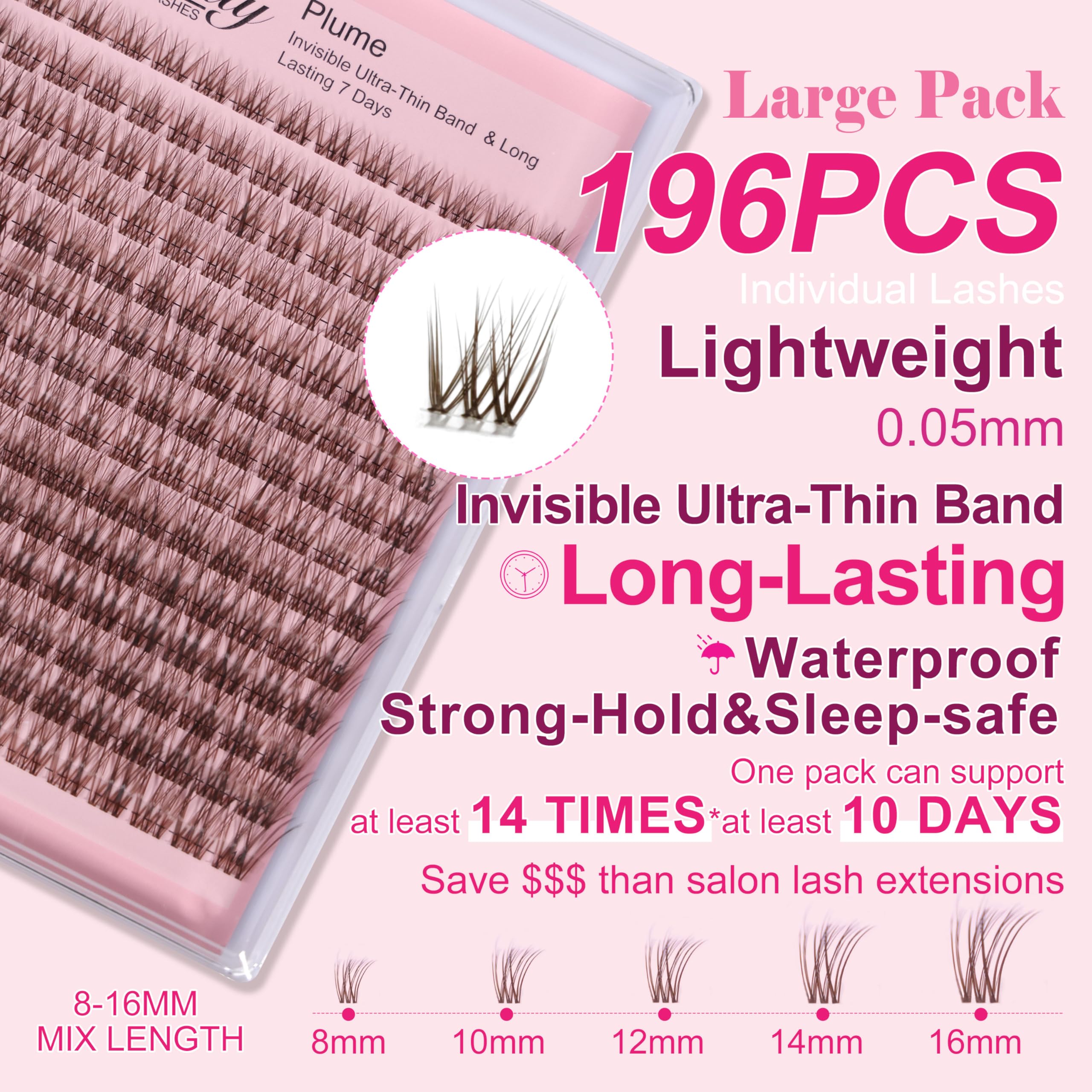 Kisslily Plume lashes in 8-16mm length with C curl.