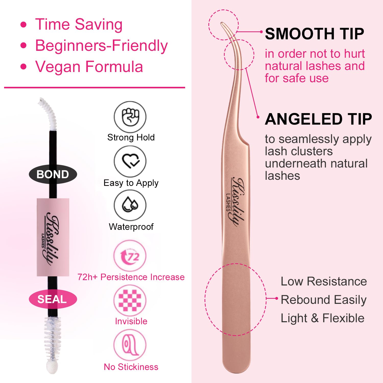 Kisslily Plume lash kit includes bond and seal for easy adhesion.