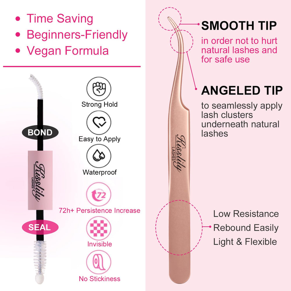 Kisslily Plume lash kit includes bond and seal for easy adhesion.