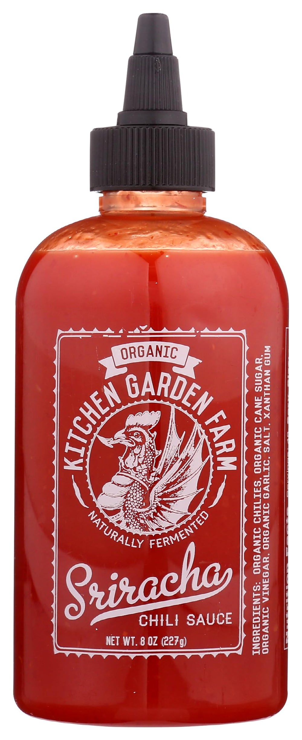 Kitchen and Garden Organic Sriracha bottle pour shows smooth heat ready for meals.