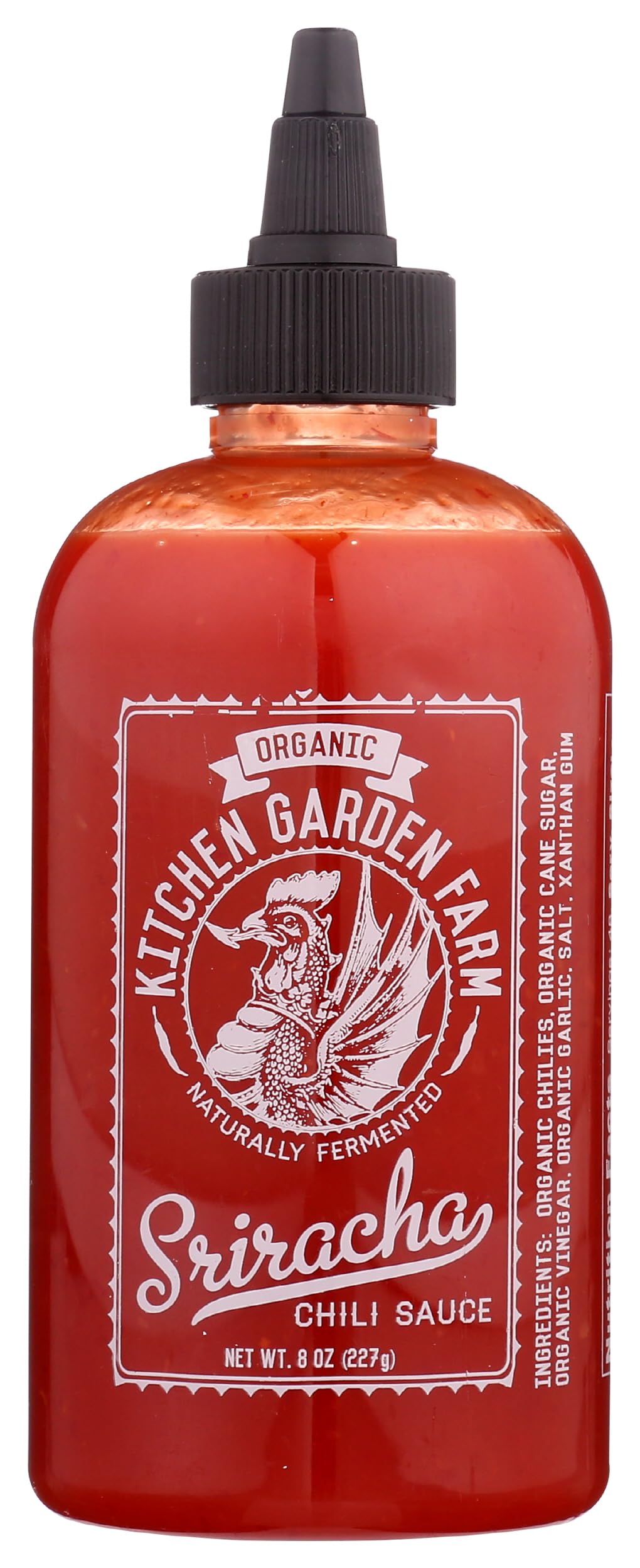 Kitchen and Garden Organic Sriracha bottle pour shows smooth heat ready for meals.