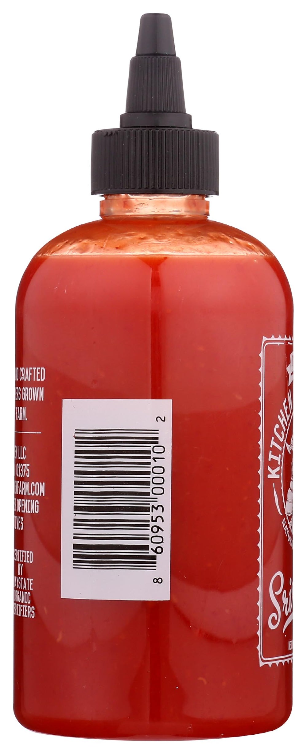 Kitchen and Garden Organic Sriracha splash adds zesty heat to tacos or noodles.
