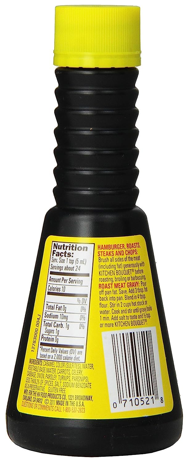 Kitchen Bouquet browning sauce used on burgers for a savory finish.