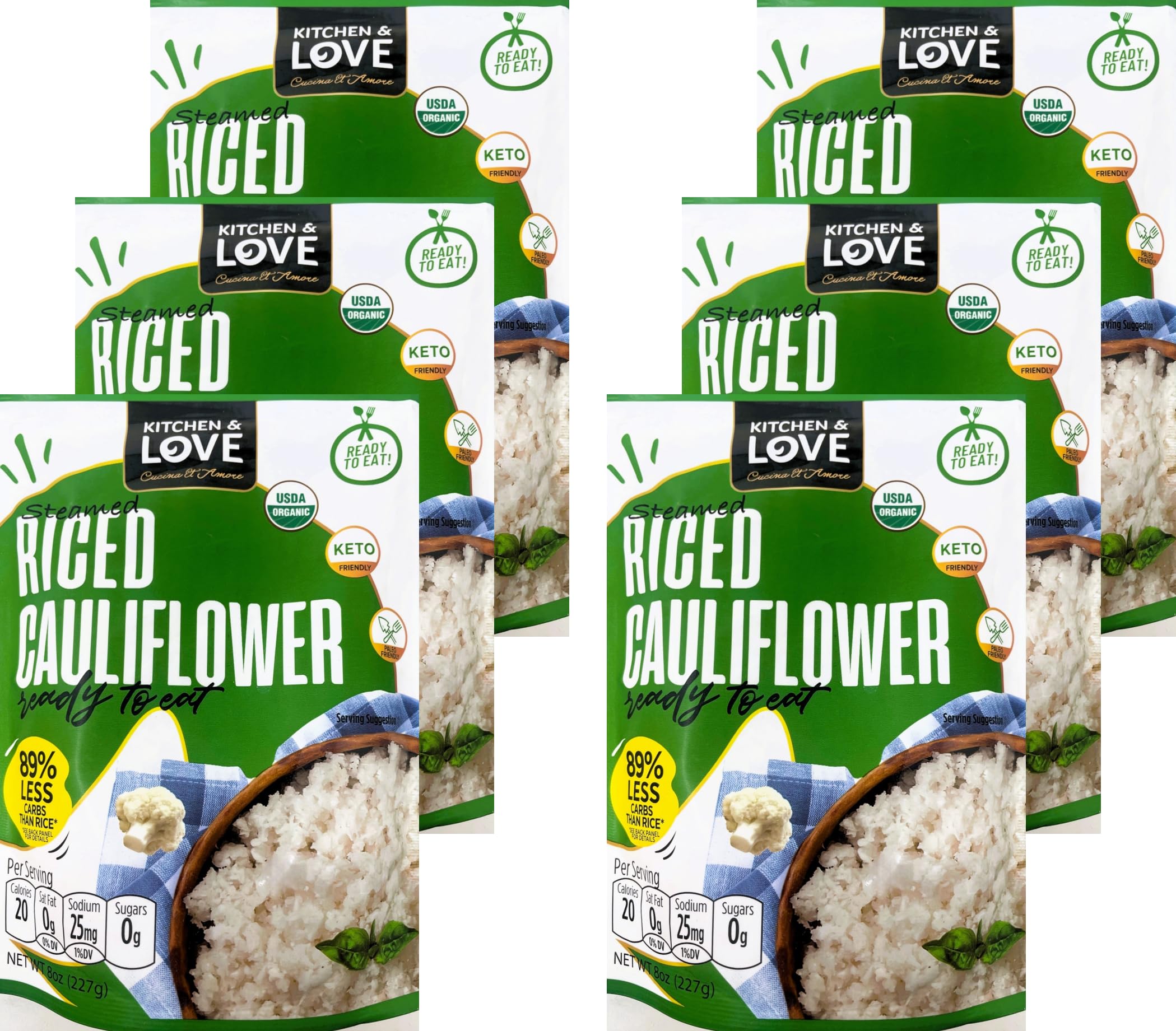 Kitchen & Love Organic Riced Cauliflower 8-oz pack ready to heat for quick meals