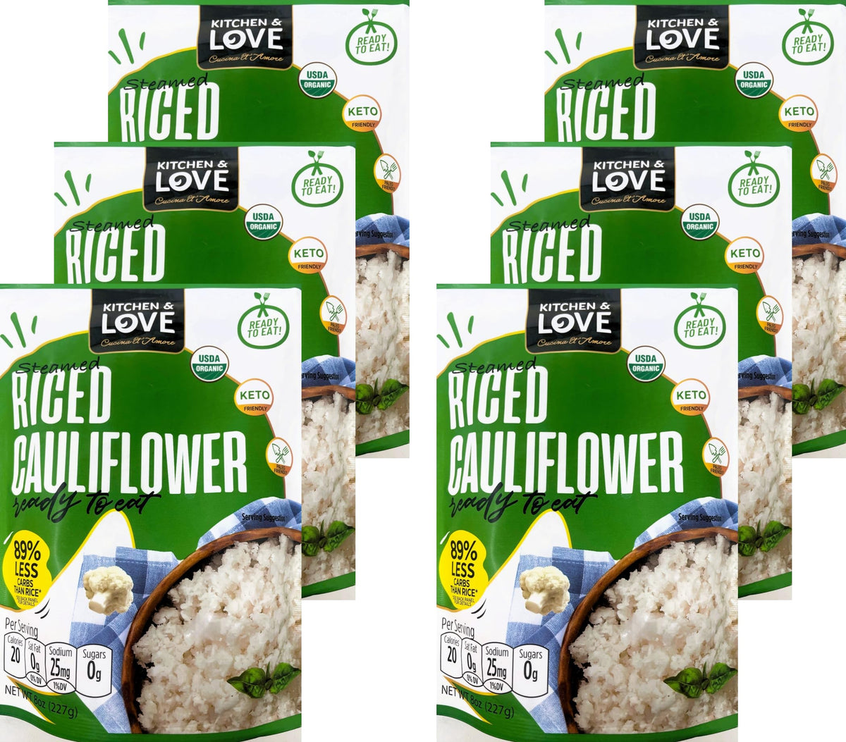 Kitchen & Love Organic Riced Cauliflower 8-oz pack ready to heat for quick meals