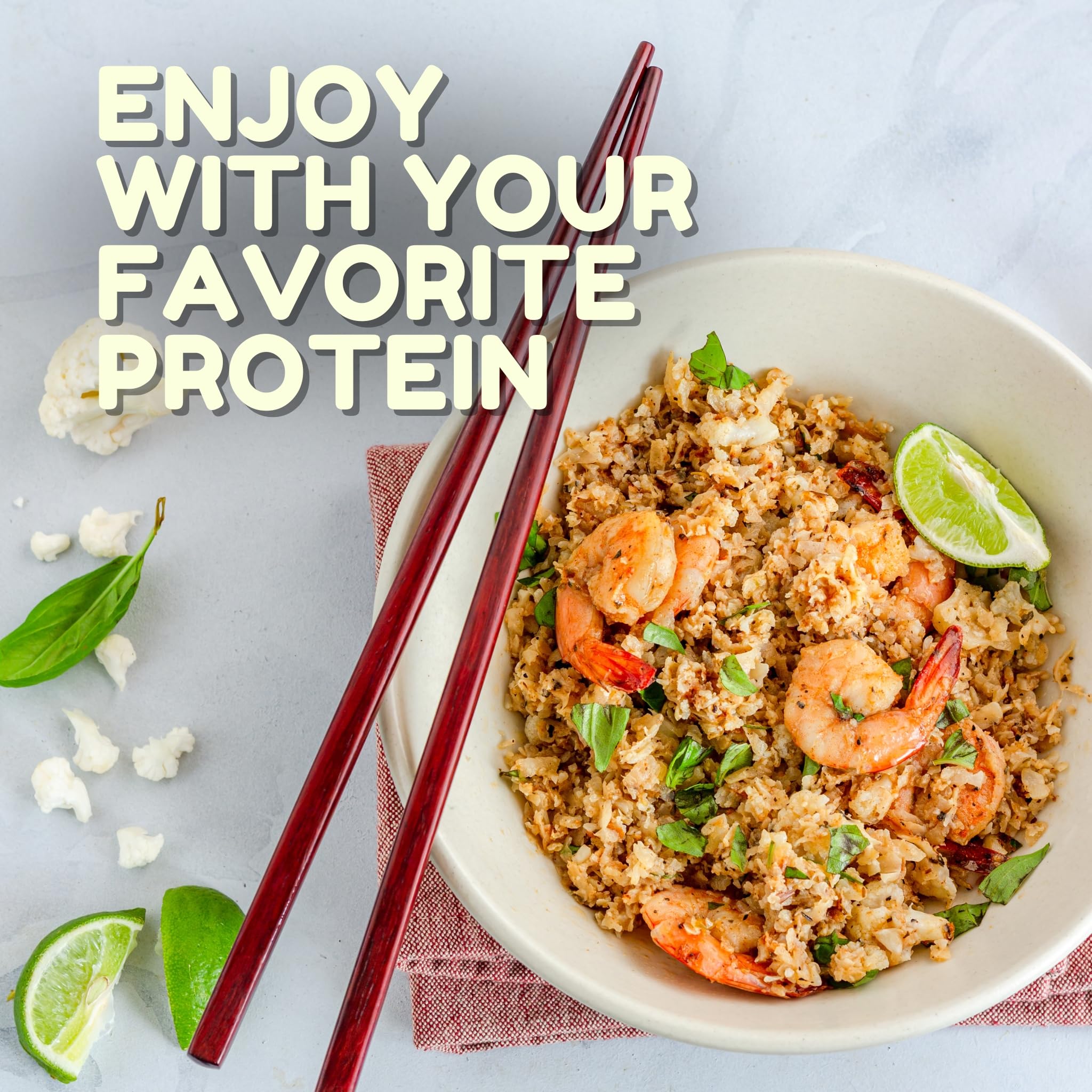 Kitchen & Love plant-based rice alternative serving as a low-carb foundation
