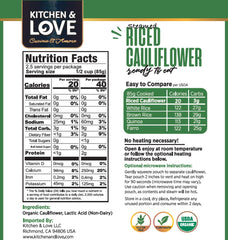 Kitchen & Love riced cauliflower bag showing fluffy texture ideal as a base