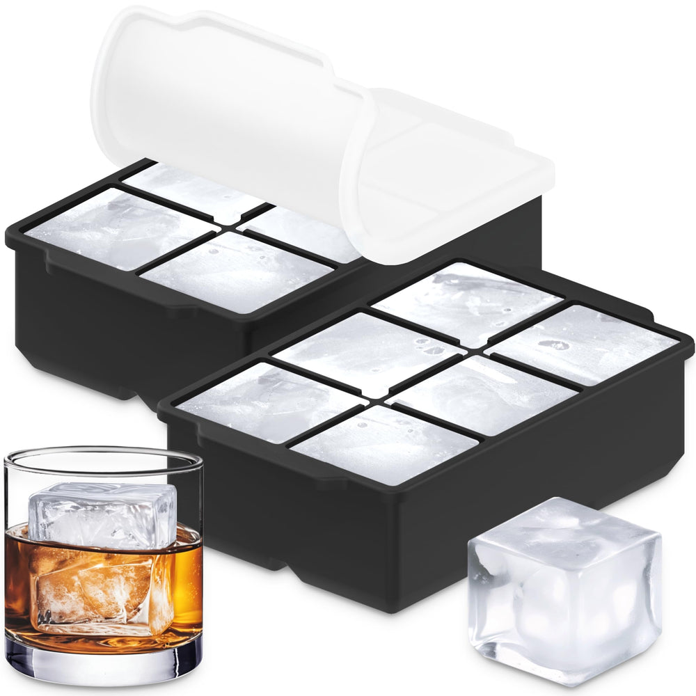 KitchFort large silicone ice tray with lid enabling neat, slow-melting 2-inch cubes for cocktails.