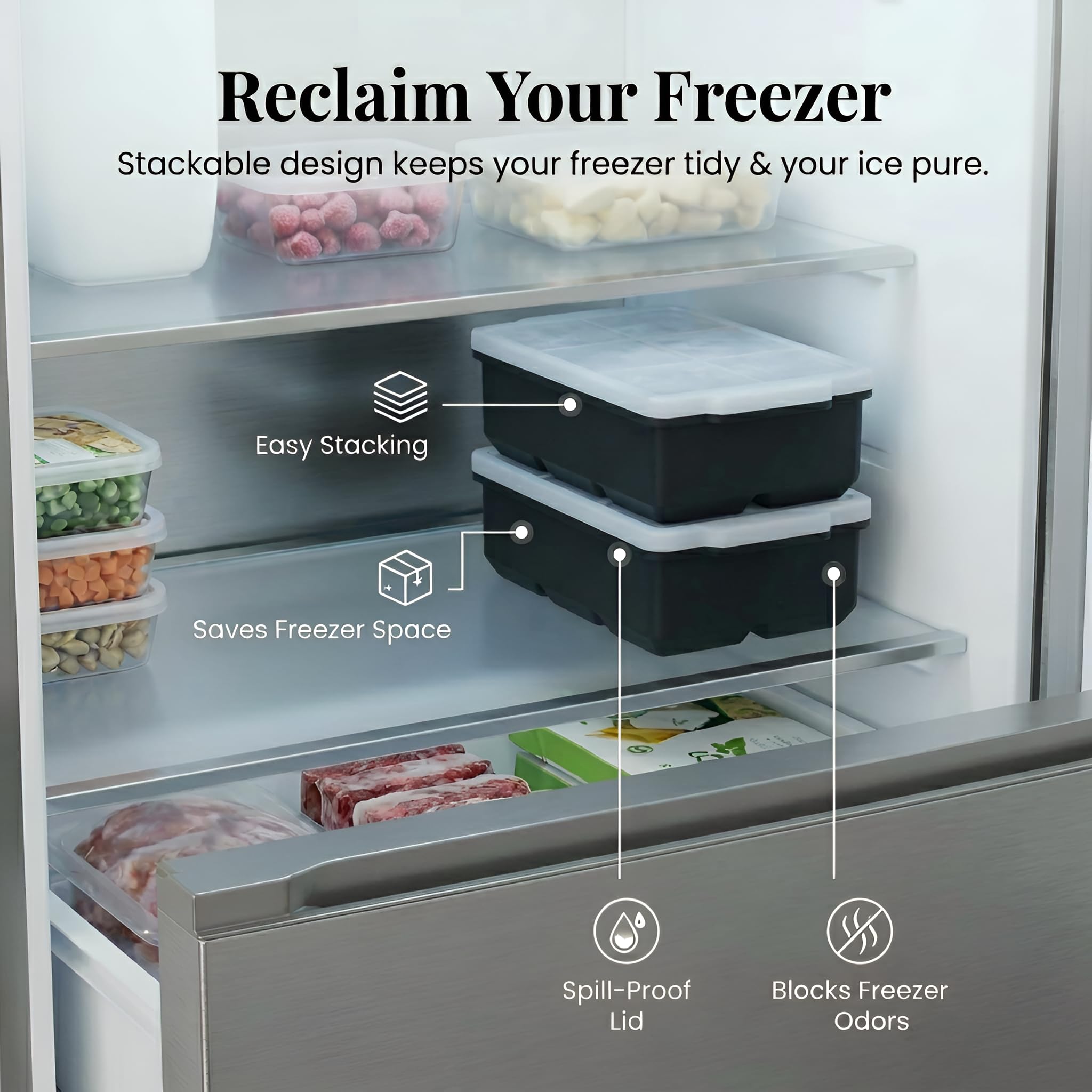 KitchFort slow-melt 2-inch cubes preserve flavor in whiskey and cocktails.