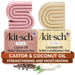 Kitsch castor oil shampoo bar close-up showing rich texture for scalp nourishment and smoother hair.