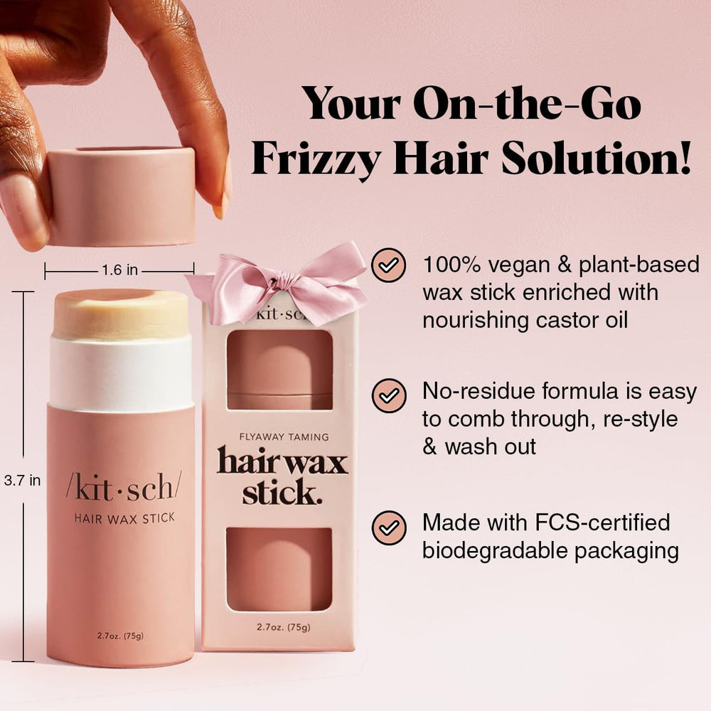 Kitsch Hair Wax Stick application demonstrates smooth glide for frizz control.
