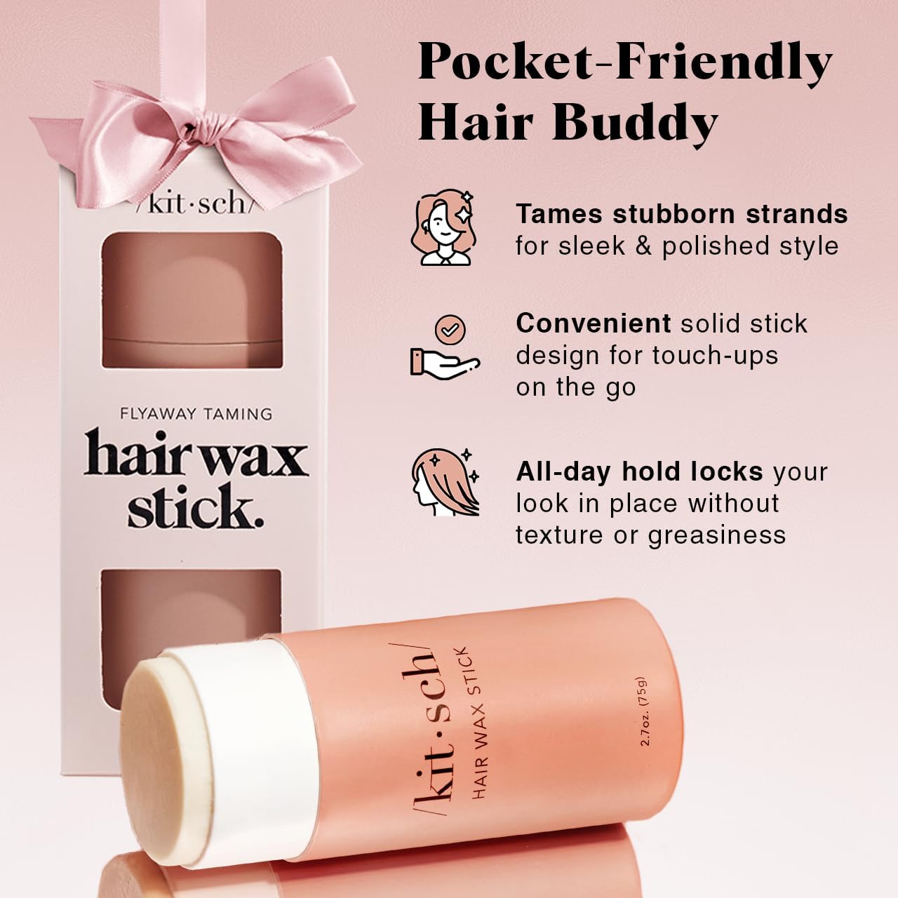 Kitsch Hair Wax Stick twist-cap demonstrates secure closure for mess-free portability.
