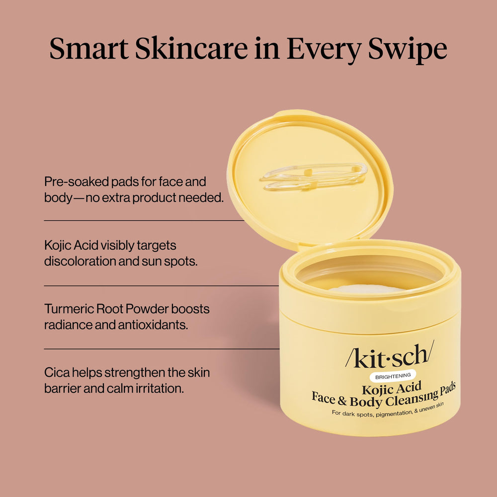 Kitsch Kojic Acid Cleansing Pads jar with turmeric and cica soak.