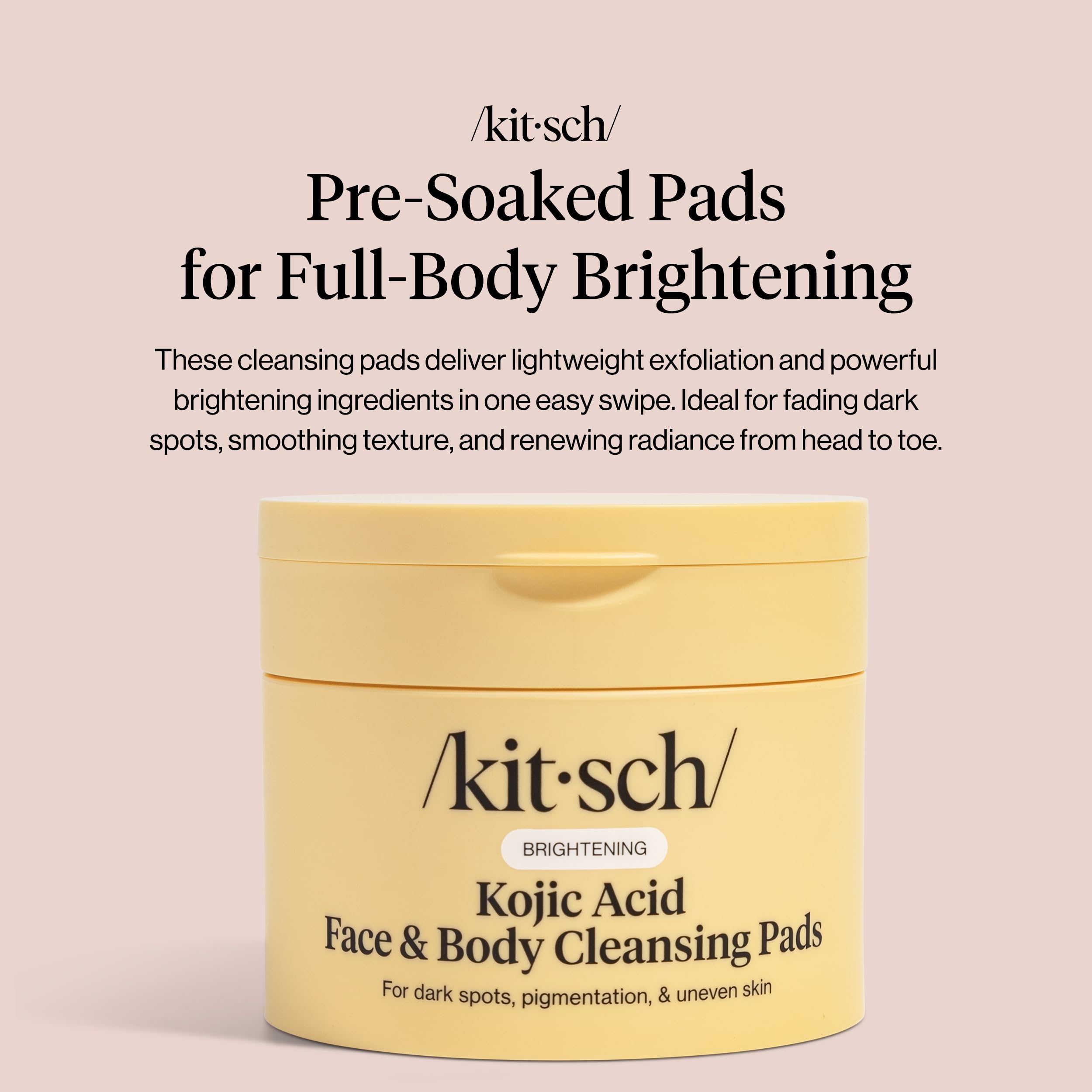 Kitsch Kojic Acid Cleansing Pads travel-friendly jar for on-the-go refresh.