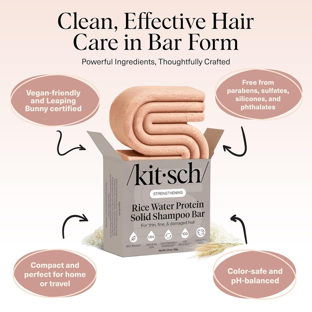 Kitsch rice-water infusion detail emphasizes gentle cleansing for all hair types