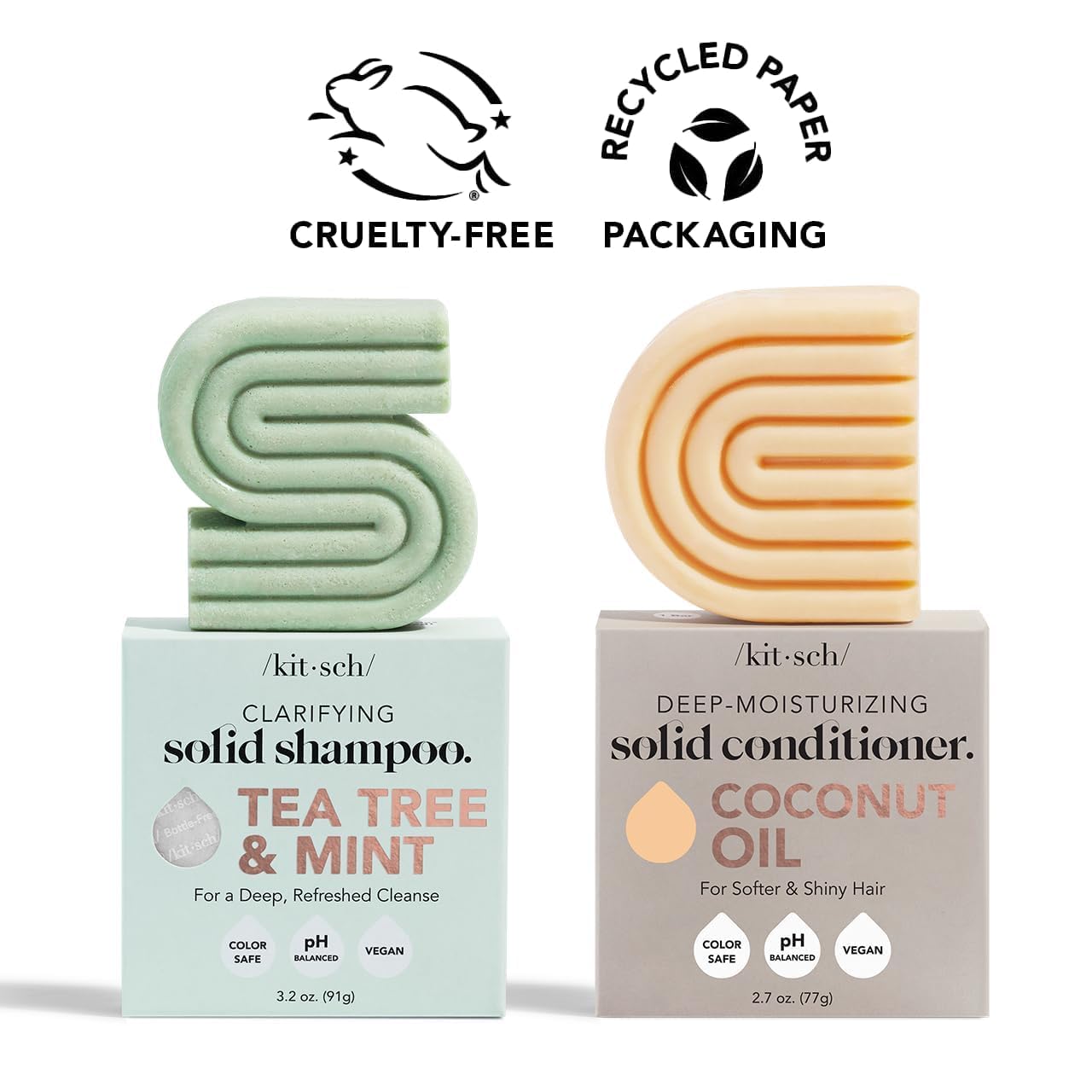 Kitsch travel ready hair care bars in compact form.