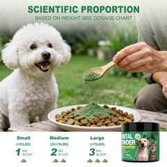 Kiuquty dental powder with green tea and mint provides long-lasting fresh breath for pets.