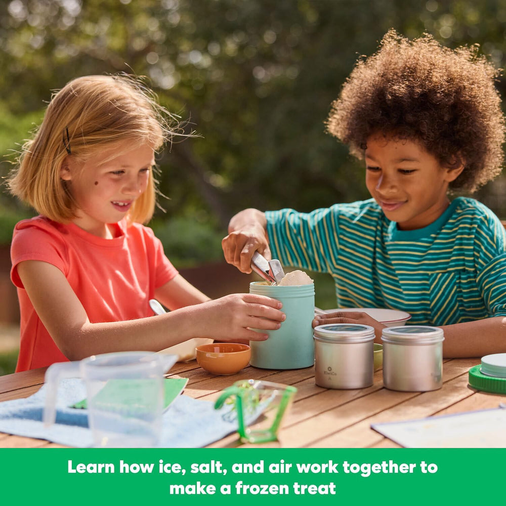 KiwiCo science of cooking ice-cream kit stirring action showing kids learning by doing