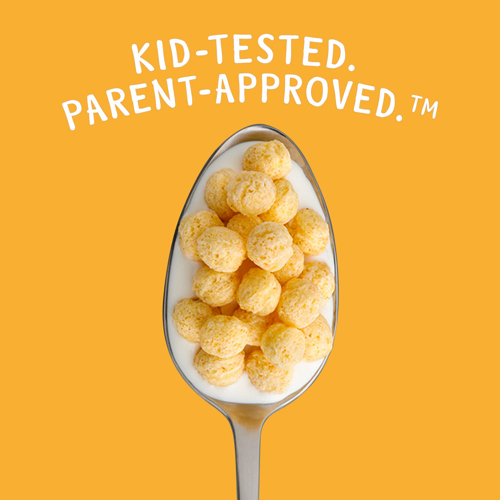 Kix ingredient label noting no high-fructose corn syrup or artificial colors.