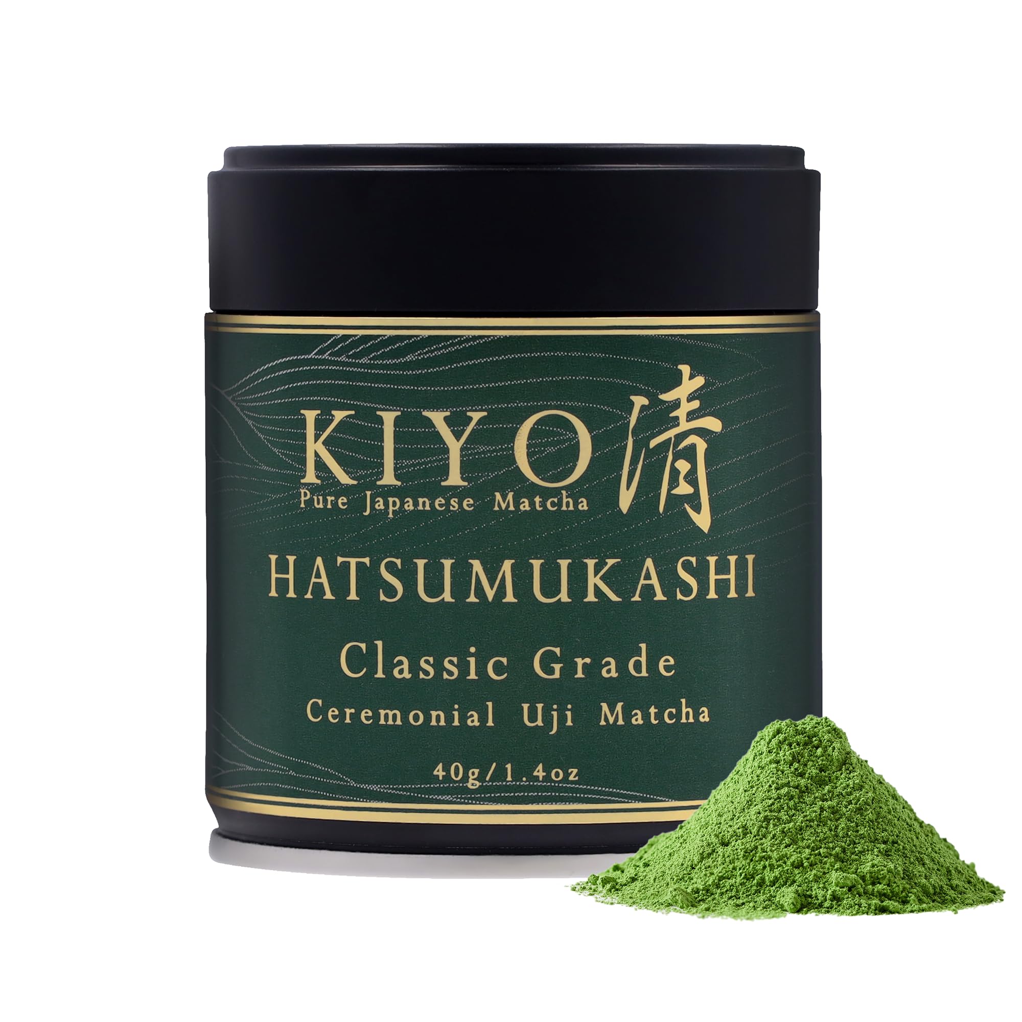 Kiyo Matcha Classic Hatsumukashi powder in a bowl for a smooth ceremonial whisk.