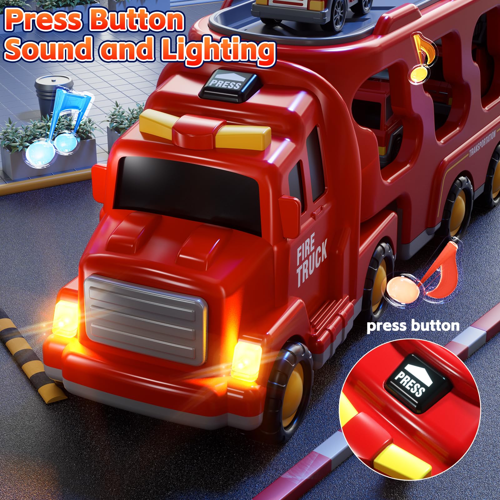 KIZONLY fire truck lights and sounds boost engaging sensory play