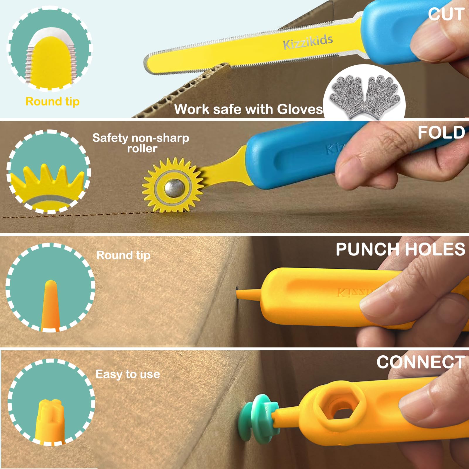Kizzikids Flat connectors 180° expand surface areas for bigger builds.