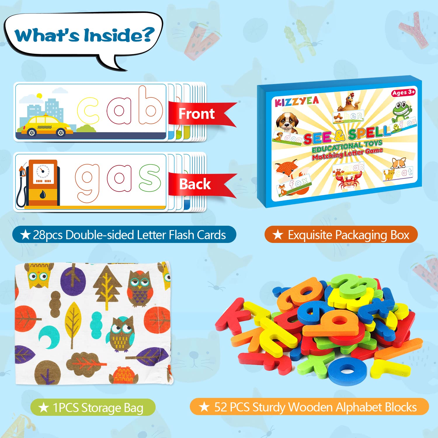 KIZZYEA sight words flash cards demonstrate common CVC words