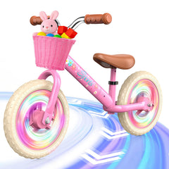 Kkdi balance bike pink front view shows a sturdy frame for growing riders
