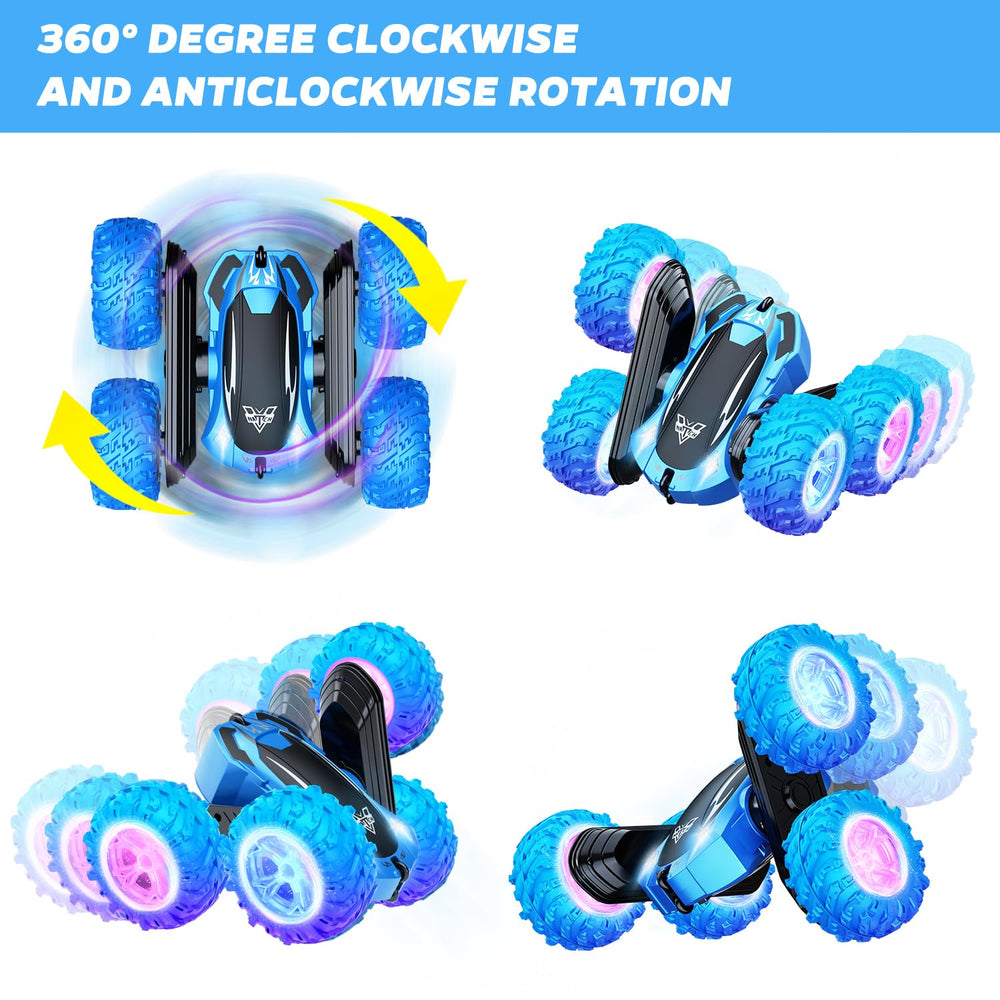 KKONES blue LED headlights illuminate night stunt races for dramatic visibility.