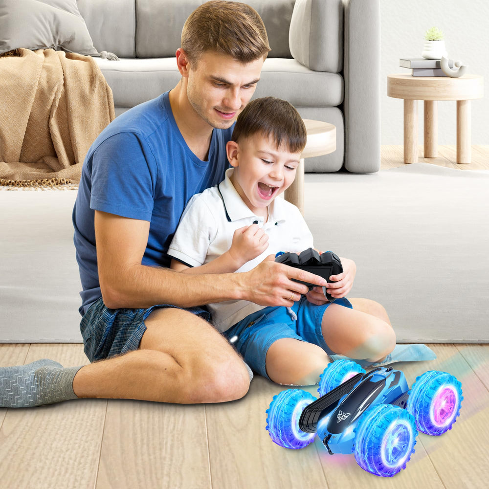 KKONES blue remote control works with rechargeable car battery and AA-powered controller.