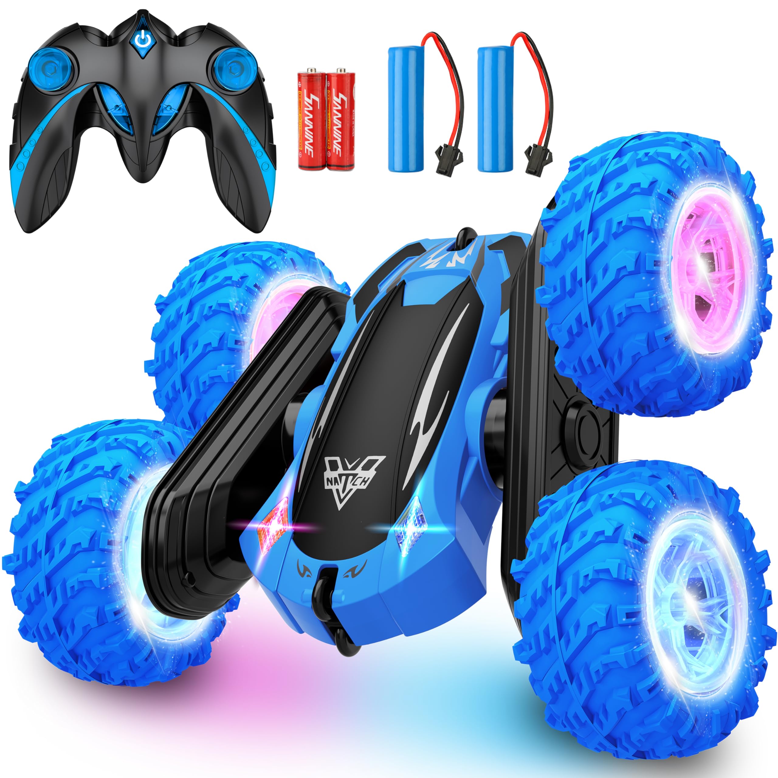 KKONES blue remote front view showcases the stunt car design for action-packed play.